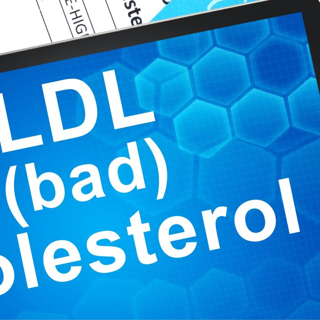 An graphic showing LDL cholesterol along with a report in the background.