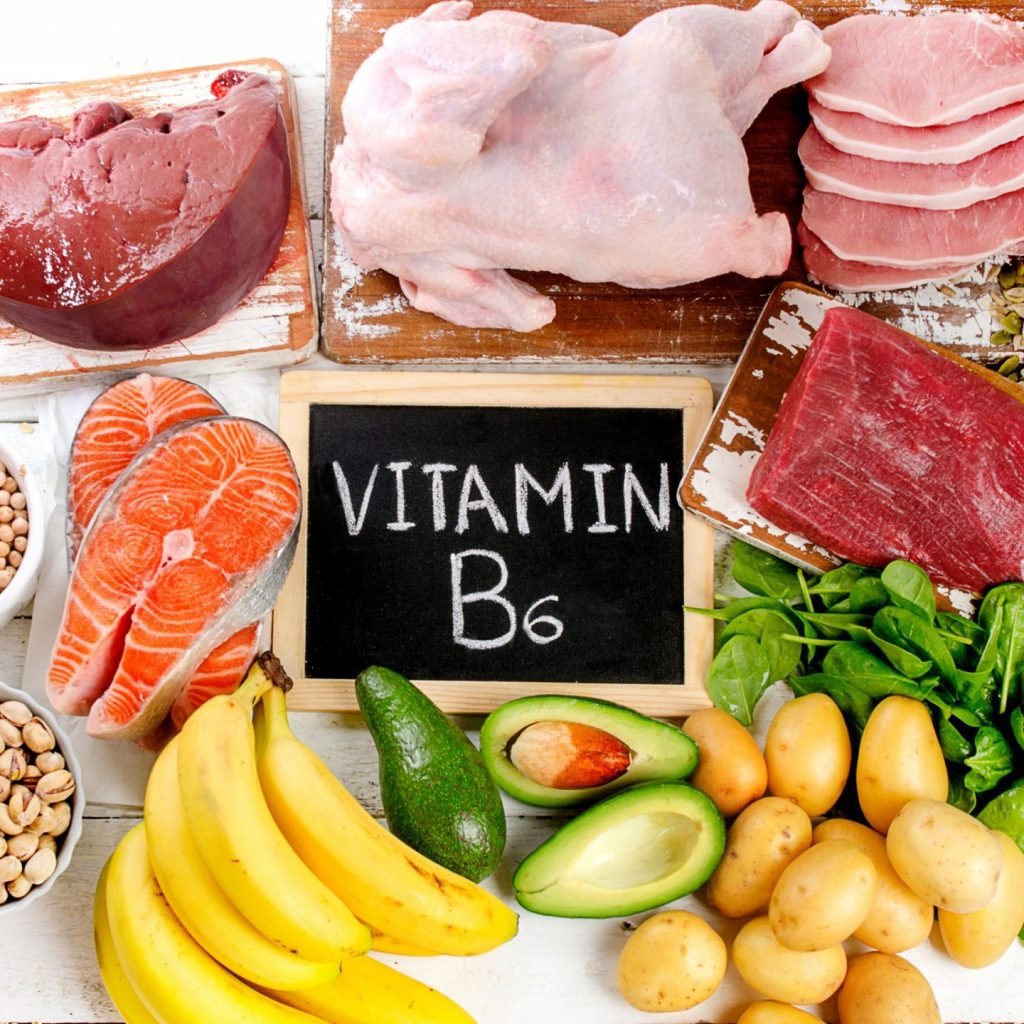 An image contains foods rich in vitamin B6.