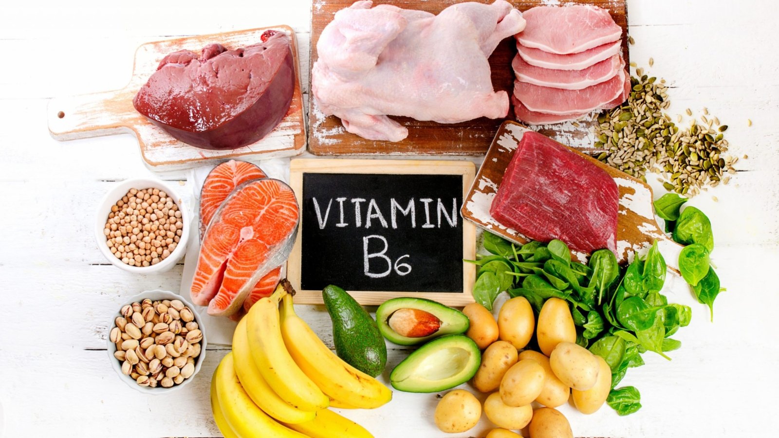 An image contains foods rich in vitamin B6.