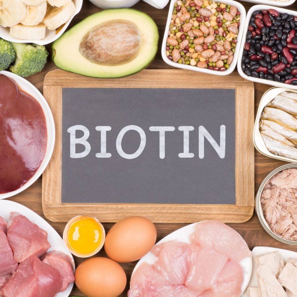 An image showing foods rich in biotin, also known as vitamin B7.