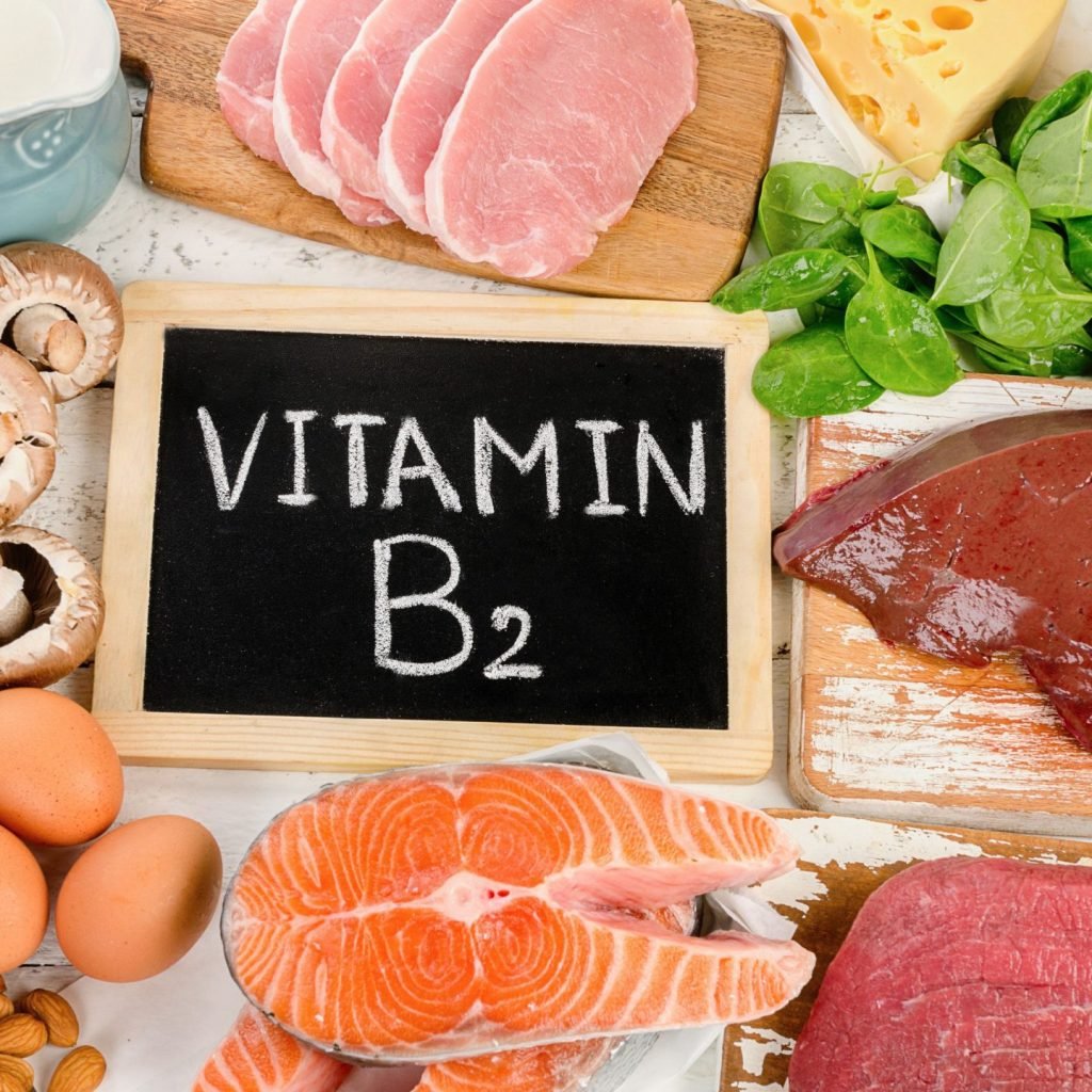 An image showing foods rich in Vitamin B2 (Riboflavin).