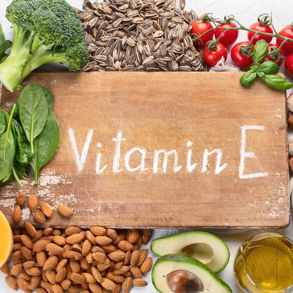 An image showing various foods rich in vitamin E.