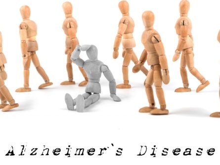 Alzheimer's disease concept - wooden mannequin sitting confused in waking group.