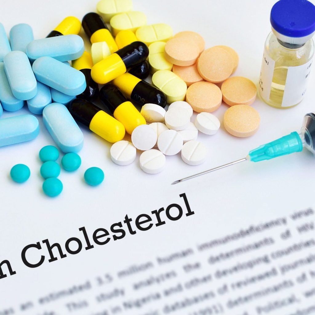An image of different types of drugs for the treatment of high cholesterol.