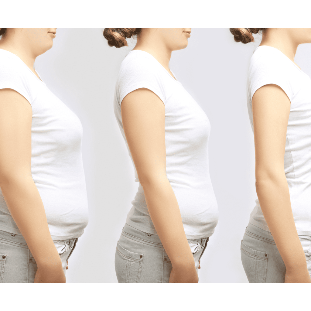 An image of woman in her different stages of her weight loss journey, signifying the importance of How To Lose Weight and sustain it.