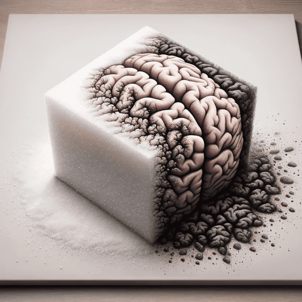 A creative representation of the connection between Sugar and Alzheimer's Disease.